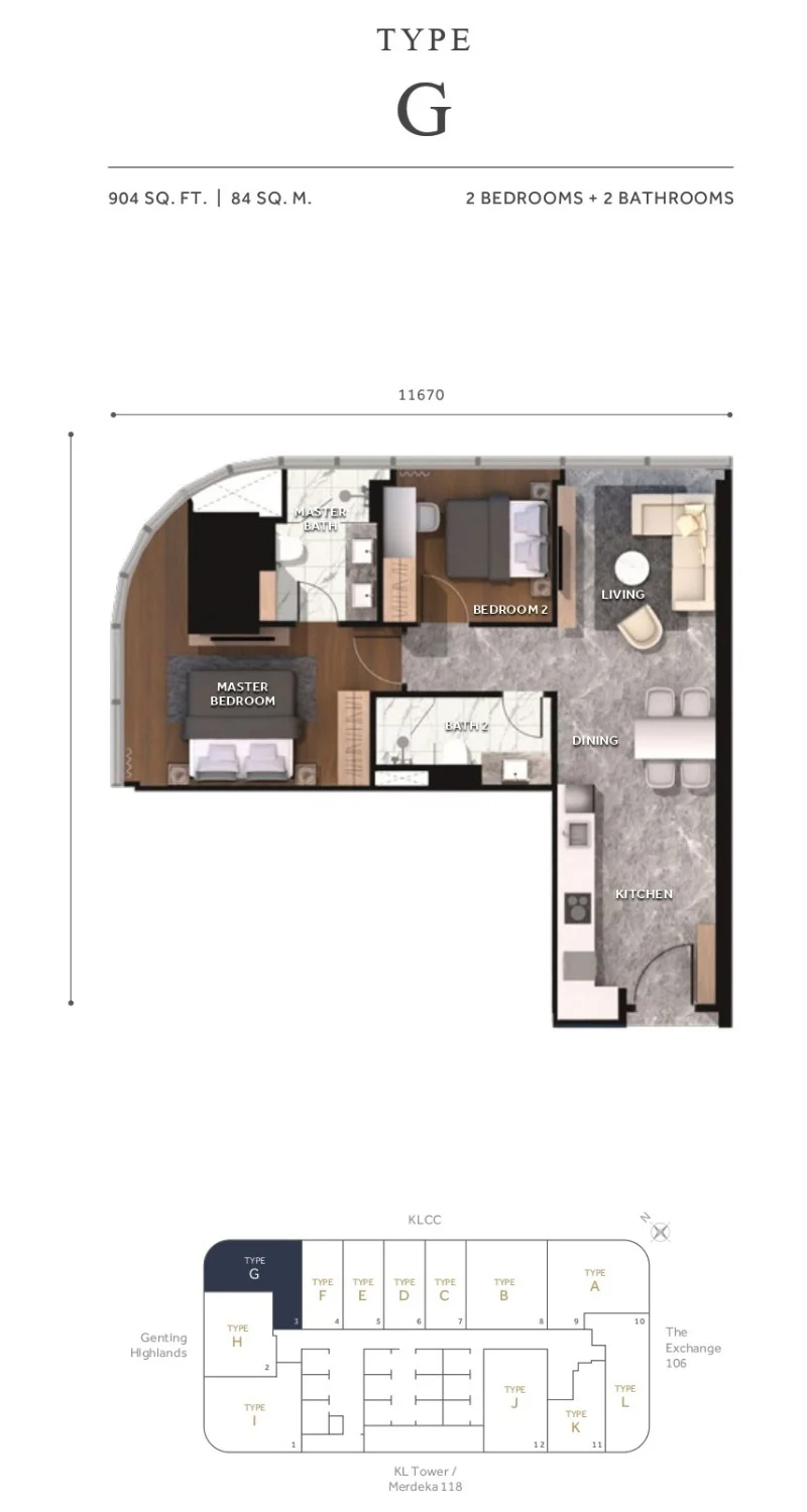 Type G floor plan and key plan diagram — CloutHaus Residences KLCC