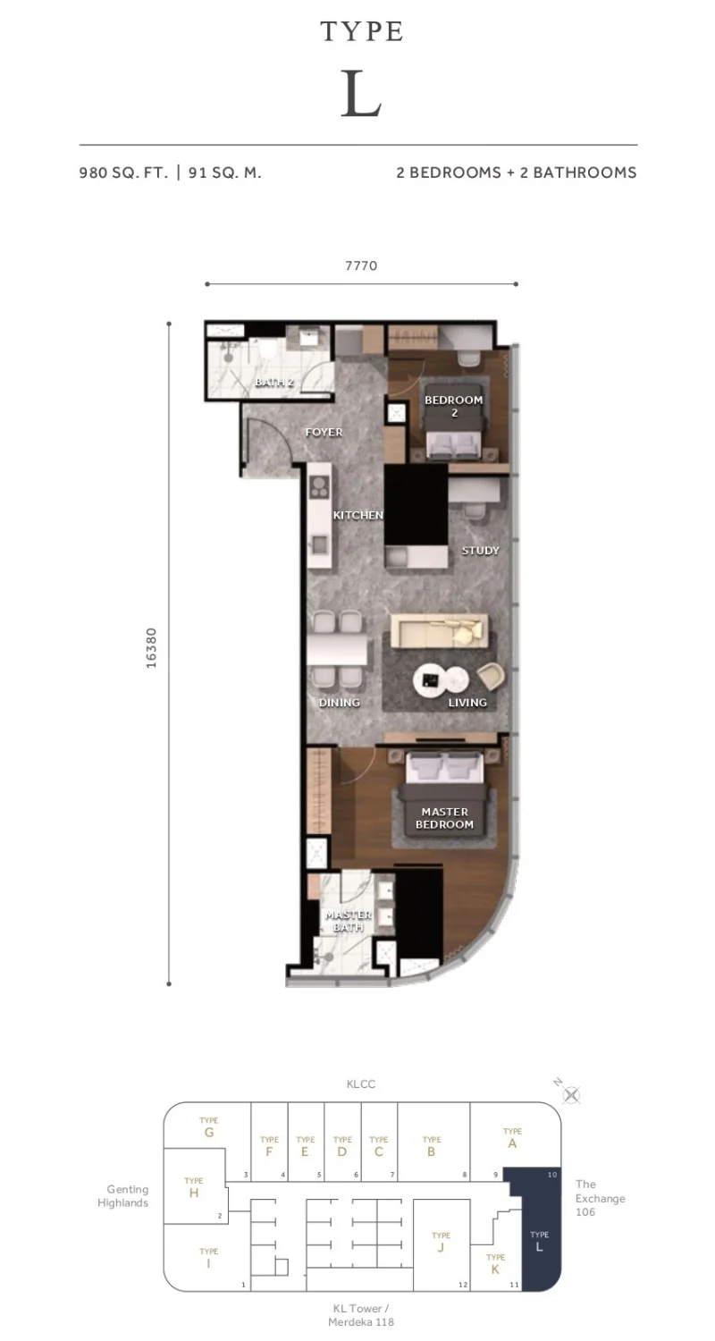 Type L floor plan and key plan diagram — CloutHaus Residences KLCC