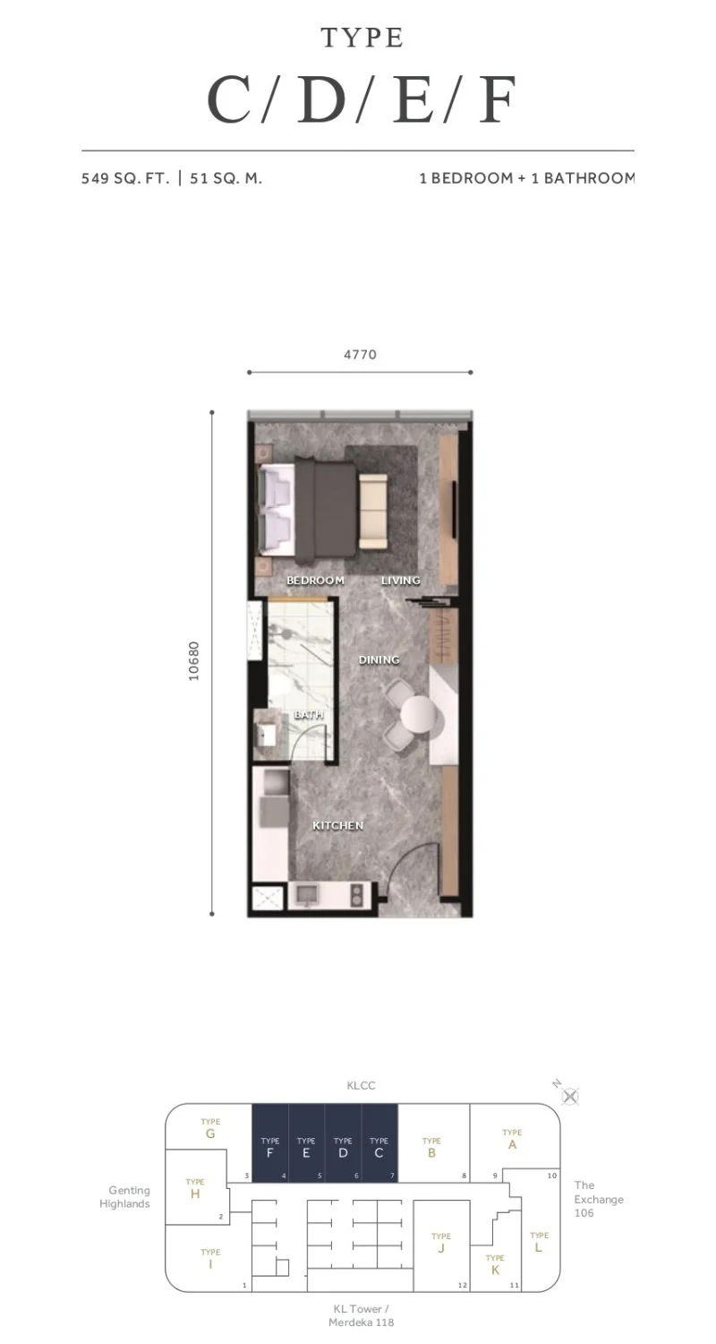 Type C floor plan and key plan diagram — CloutHaus Residences KLCC